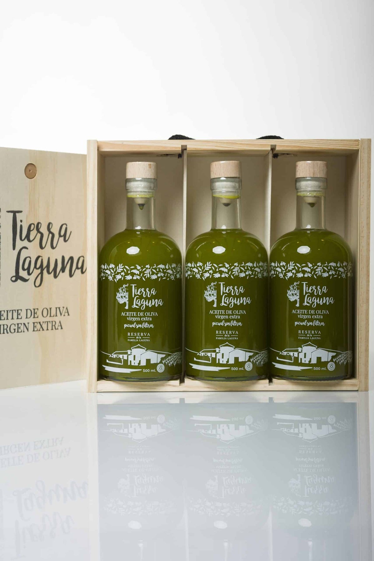 Aceite de Oliva Virgen Extra Sin Filtrar - TIERRA LAGUNA – Estuche Regalo Madera 3x500ML (2025/2026)