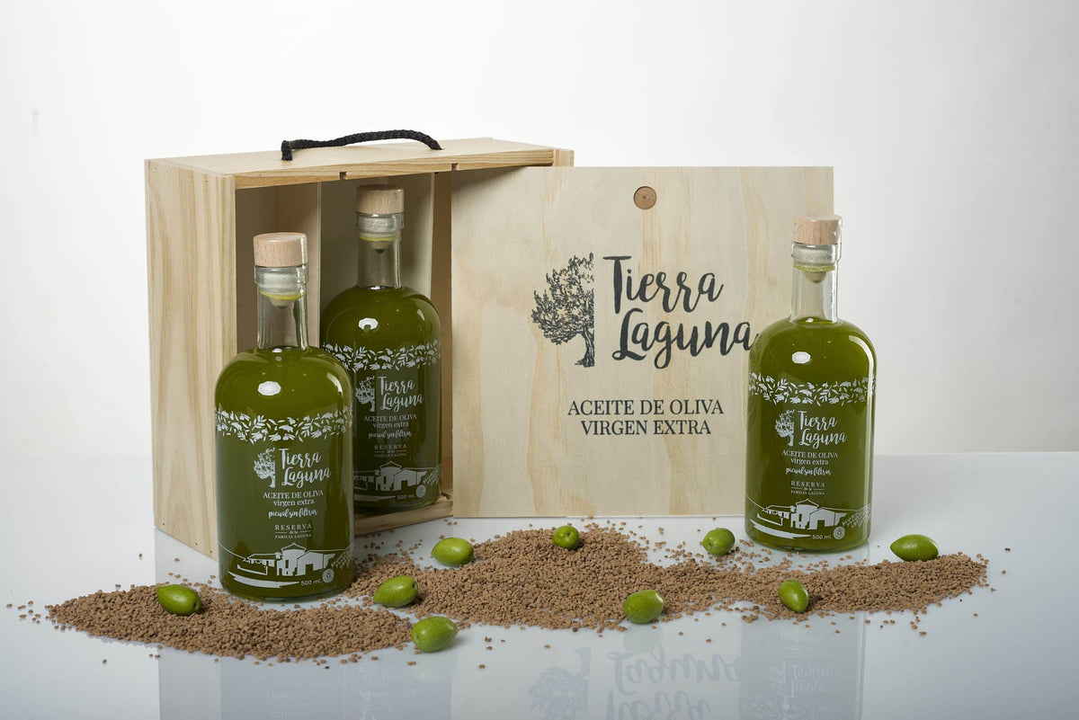 Aceite de Oliva Virgen Extra Sin Filtrar - TIERRA LAGUNA – Estuche Regalo Madera 3x500ML (2025/2026)